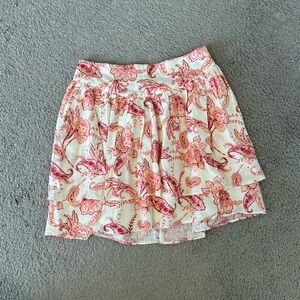 NWT Express Pink Off White Floral Paisley Layered A-Line Linen Skirt Women’s 4